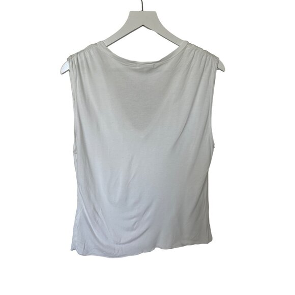 LNA White Sleeveless V-Neck Tank Top Ruched Shoulder Detail - Picture 6 of 7